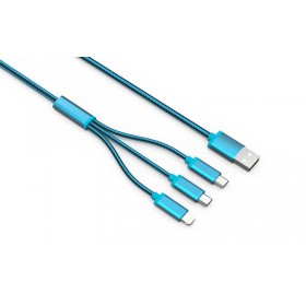 LDNIO 3 in 1 1.2 meter 2.1A 2 Micro USB 1 Lightning USB 2.0 Cable-BLUE